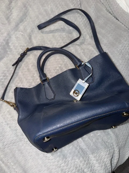 Michael Kors Navy Saffiano Leather Satchel with MK Tag - Picture 4 of 10